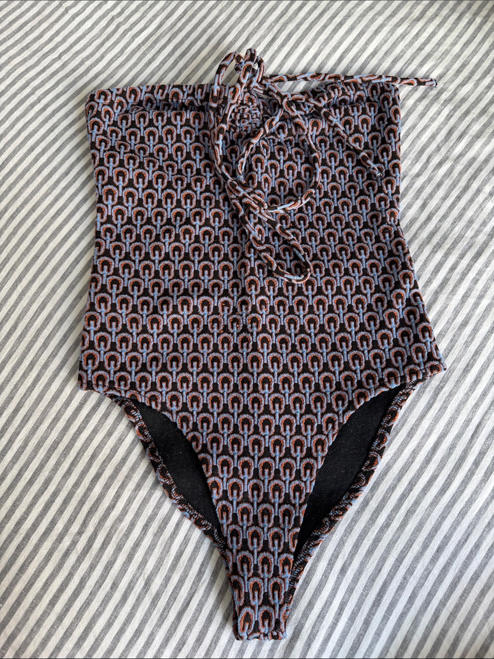 Zara Geometric High-Waist Lace-Up Bodysuit in Black and Brown